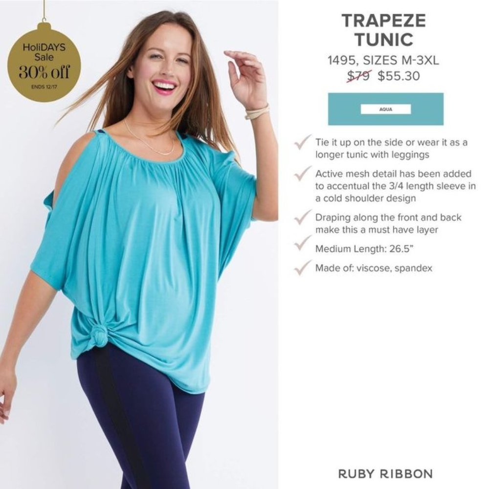 Ruby Ribbon Aqua Trapeze Tunic #1495